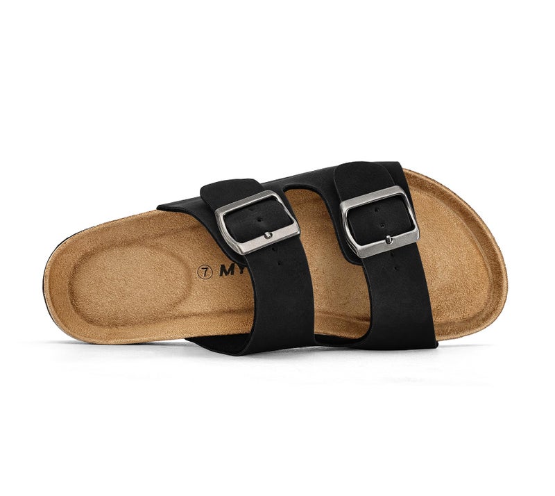 mysoft Womens Flat Sandals Cork Footbed Slides 2 Straps Adjustable Buckle Slip On Summer with +Comfort Shoes - Image 4